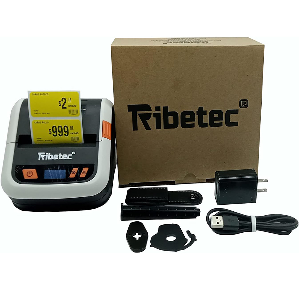 RIBETEC IMPRESORA TÉRMICA DIRECTA DE ETIQUETAS PORTÁTIL, CONEXIÓN BLUETOOTH, USB