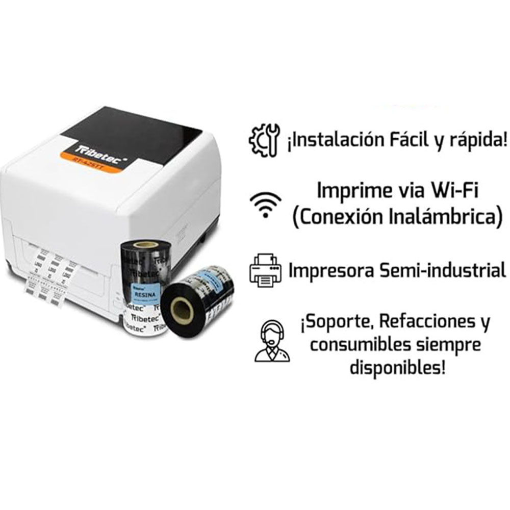 RIBETEC IMPRESORA ETIQUETAS WIFI TRANSFERENCIA TÉRMICA INALÁMBRICA 